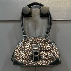 Franco Sarto Tan/Brown/Black Leopard Print & Black Leather Shoulder Bag EUC